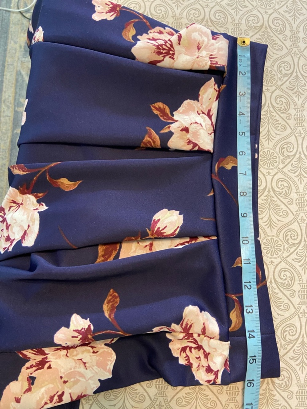 Floral Roses Navy Midi Full Skirt Haute Monde XLarge XL Box Pleat Pleated - Picture 4 of 12